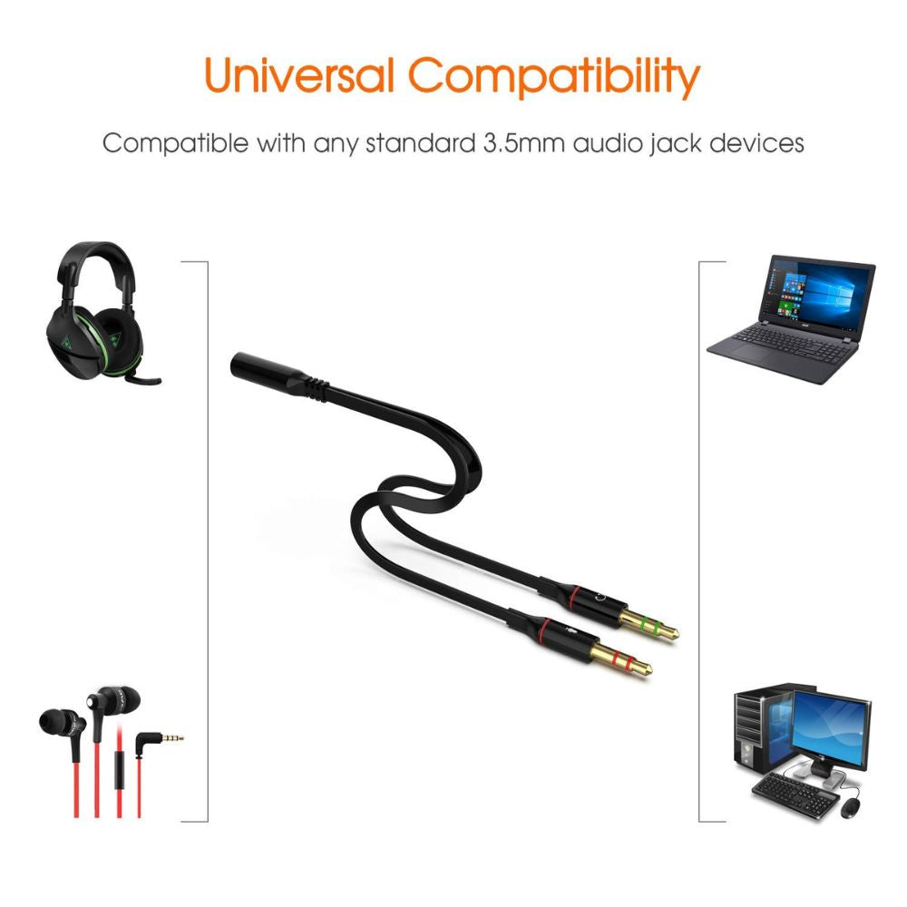 BEXT 3.5mm Headphone & Mic Audio Splitter Cable | 2 Male to 1 Female Y Adapter for PC & Laptop (20 cm)