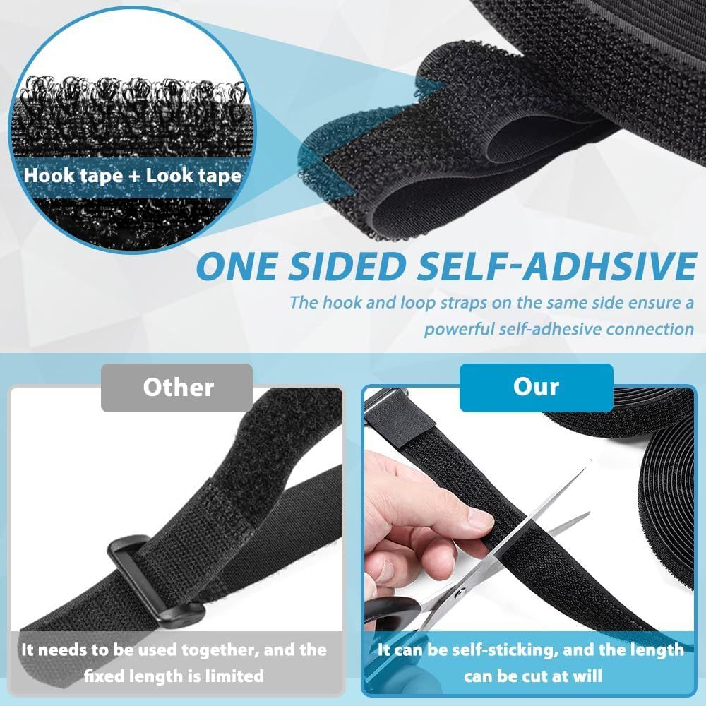 BEXT Hook & Loop Velcro Straps with Buckles for Cable & Wire Management | Adjustable Reusable Cinch Ties (5M x 1 Inch)