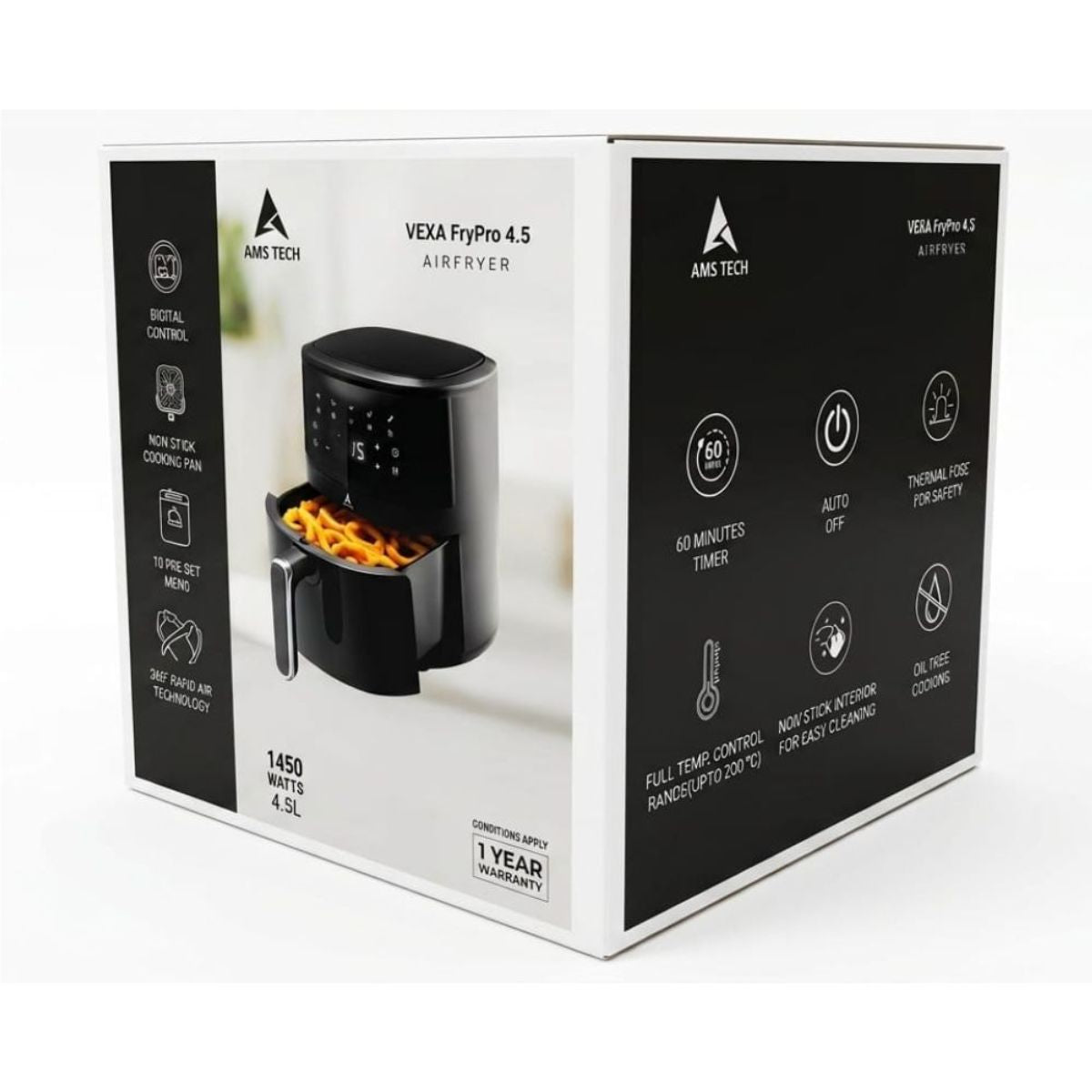 AMSTECH Vexa FryPro 4.5L Air Fryer | 1450W | Rapid Air Technology | 10 Preset Menu | Digital Control Panel | 1 Year Warranty