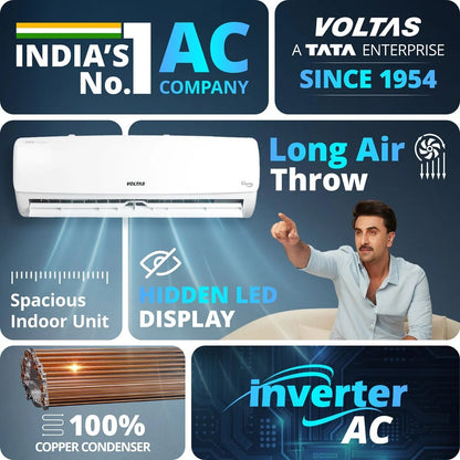 Voltas Vectra 1 Ton 3 Star Inverter Split AC (2026) | 123INV | 3326W Cooling | Copper Condenser | 5 Years Comprehensive Warranty