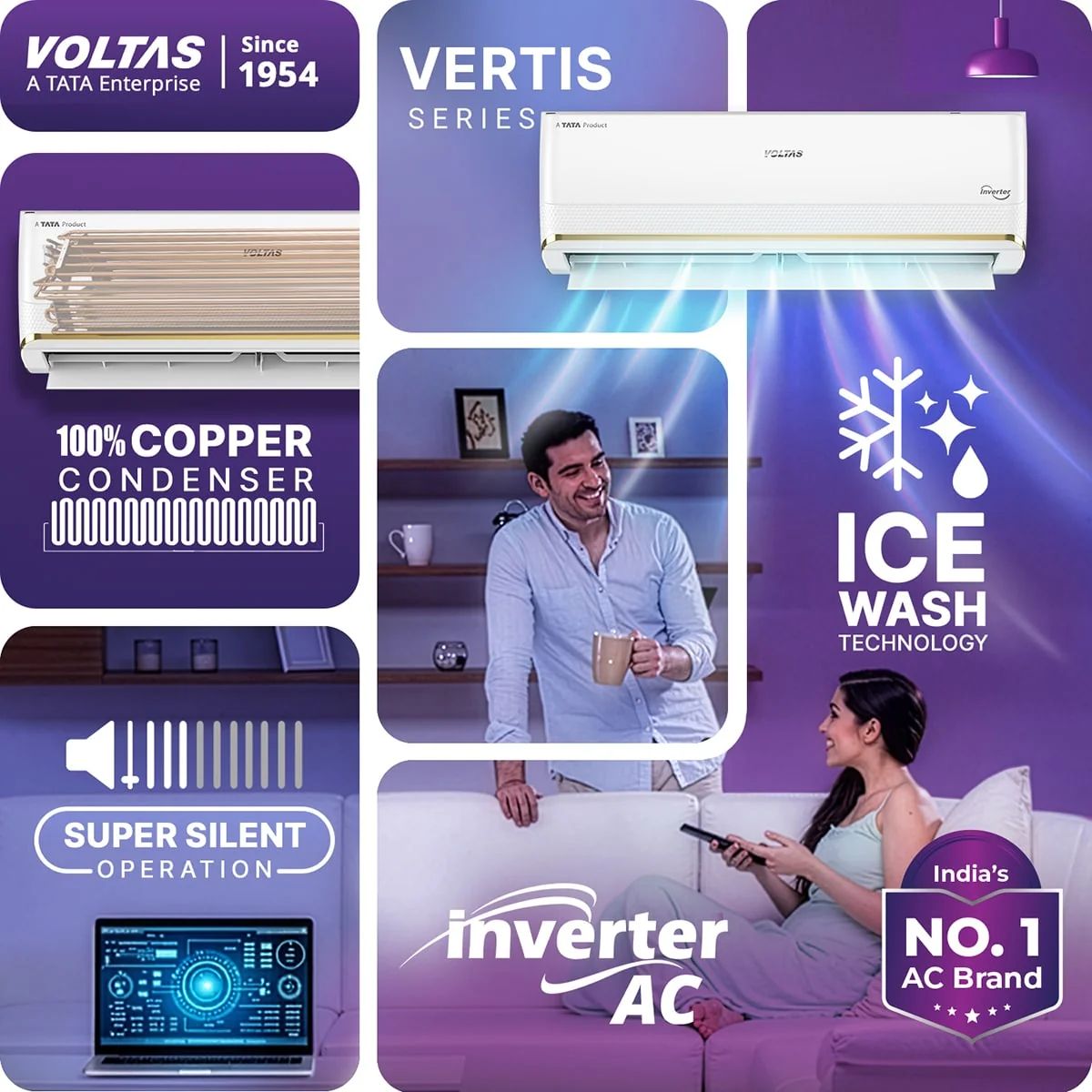 Voltas Vertis 1.5 Ton 3 Star Inverter Split AC (2026) | 183INV | 5100W Cooling | Copper Condenser | 5 Years Comprehensive Warranty