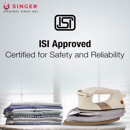 Singer Shakti Plus 1.6Kg Heavy Weight Dry Iron | 1000 Watt | Quick Heat-Up | Golden Advanced Soleplate | Adjustable Thermostat | ISI Approved | 2 Years Warranty