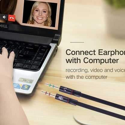 BEXT 3.5mm Headphone & Mic Audio Splitter Cable | 2 Male to 1 Female Y Adapter for PC & Laptop (20 cm)