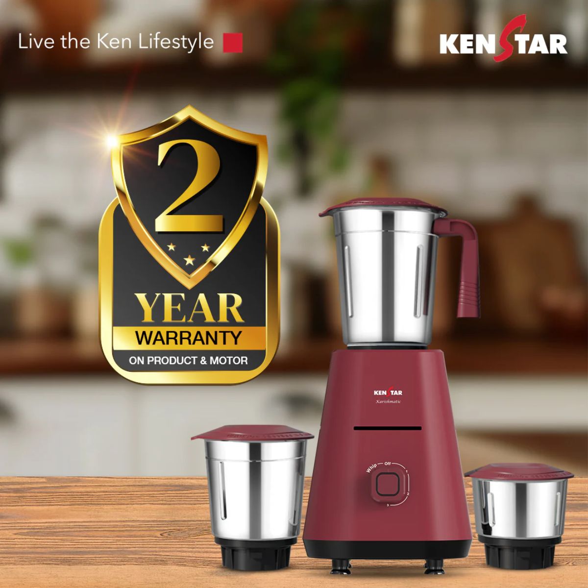 Kenstar Karishmatic 500W Mixer Grinder | 3 Stainless Steel Jars | Power Plus Turbo Motor | SS Ultima Blades| 2 Years Warranty
