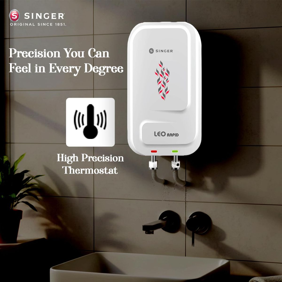 Singer Leo Rapid 5.9 L Instant Water Heater | Geyser | 3000W Power | Copper Heating Element | Stainless Steel Tank | ISI Marked | 2 Years Warranty