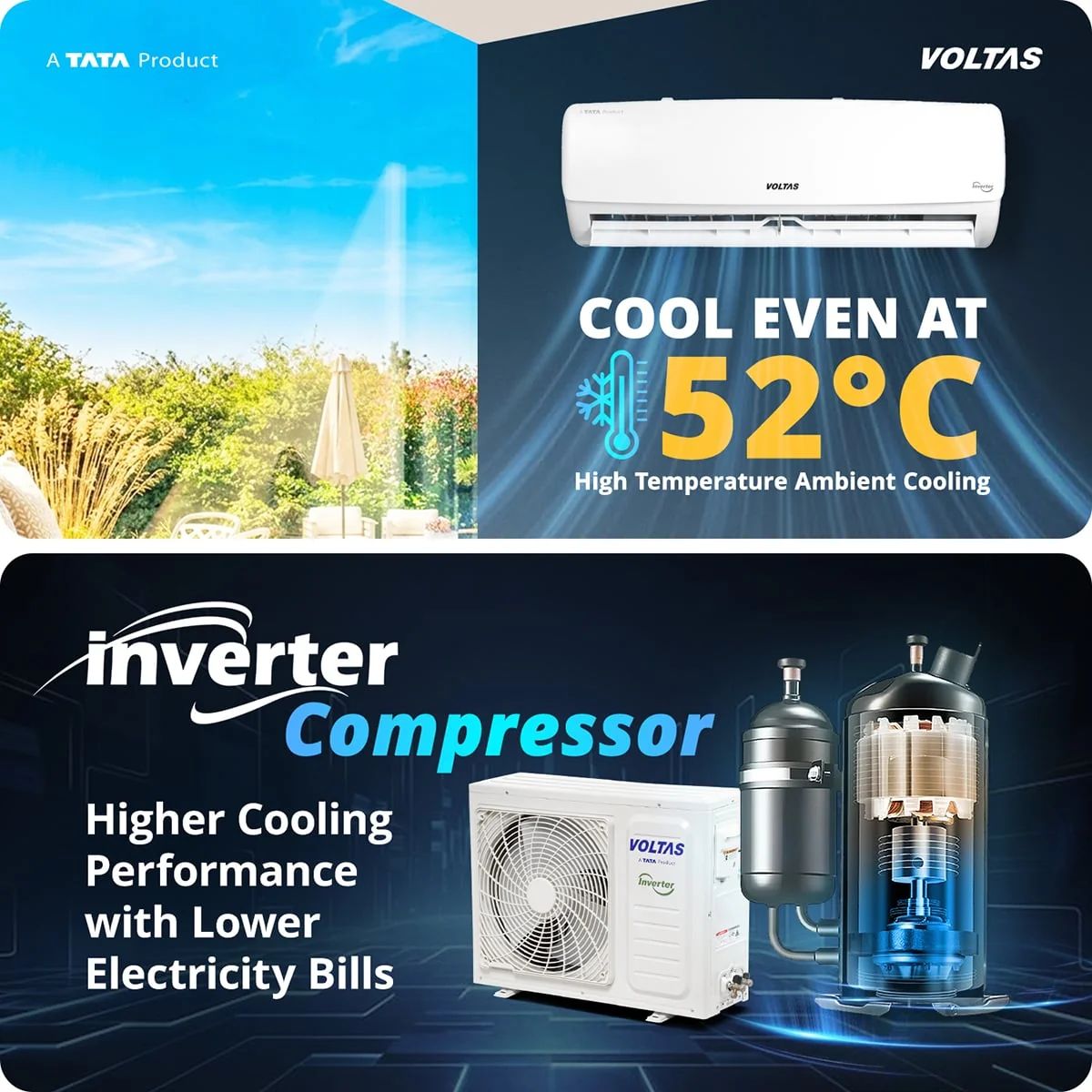 Voltas Vectra 1 Ton 3 Star Inverter Split AC (2026) | 123INV | 3326W Cooling | Copper Condenser | 5 Years Comprehensive Warranty
