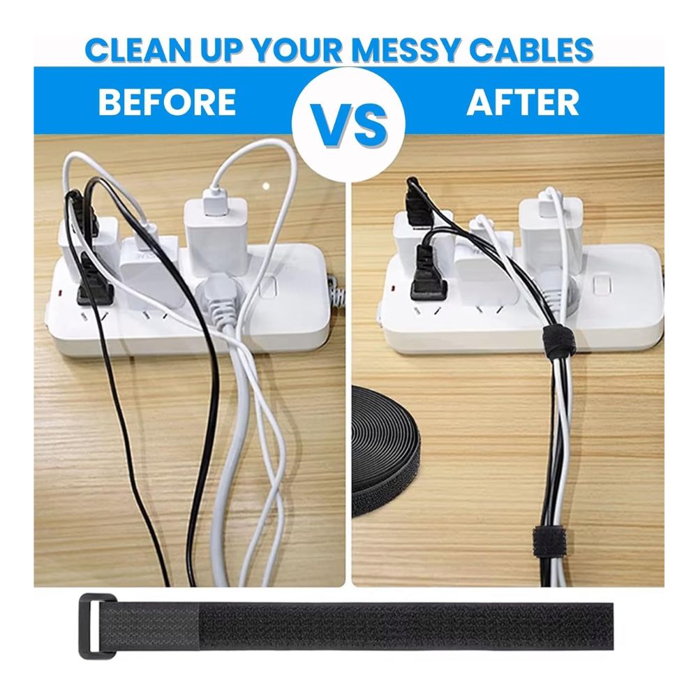 BEXT Hook & Loop Velcro Straps with Buckles for Cable & Wire Management | Adjustable Reusable Cinch Ties (5M x 1 Inch)