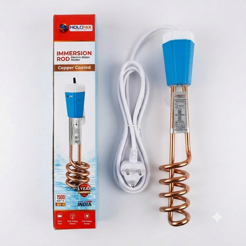 Holonix 1500W Immersion Rod Electric Water Heater | Copper Coating | Waterproof | Fast Heating Element | 1 Year Replacement Warranty