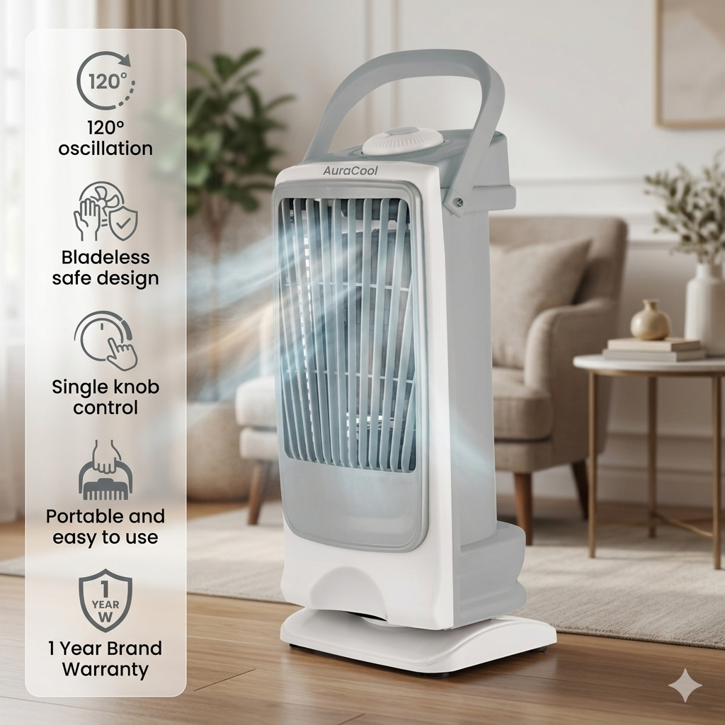 Aura High Speed Tower Fan | Bladeless Design | 120° Oscillation | 3 Speed Control | 1 Year Warranty