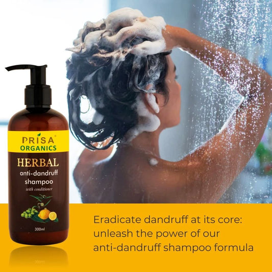 Prisa Organics Herbal Anti Dandruff Shampoo With Conditioner, 300 ml
