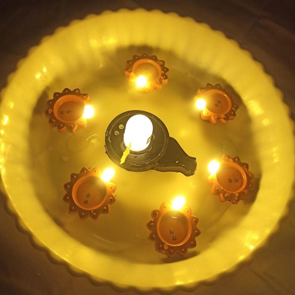 Water Sensor Glowing Shivling with Trishul & Water Sensor Diyas (6,12,24,36) Combo