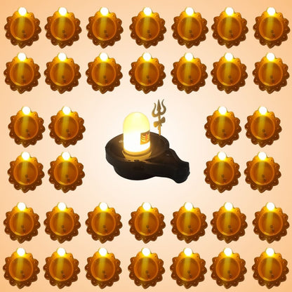 Water Sensor Glowing Shivling with Trishul & Water Sensor Diyas (6,12,24,36) Combo