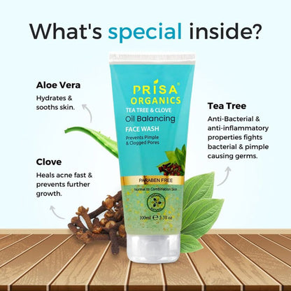 Prisa Organics Tea Tree & Clove, Oil Balancing Face Wash 100ml