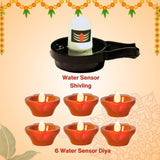 Water Sensor Glowing Shivling and Water Sensor Diyas (6,12,24,36) Combo