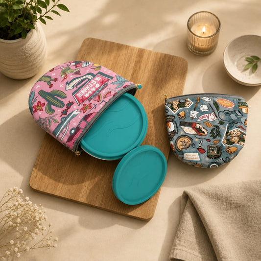 Cotton Thermal Insulated Lunch Pouch | Small Tiffin & Lunch Box Cover Bag | Random Print