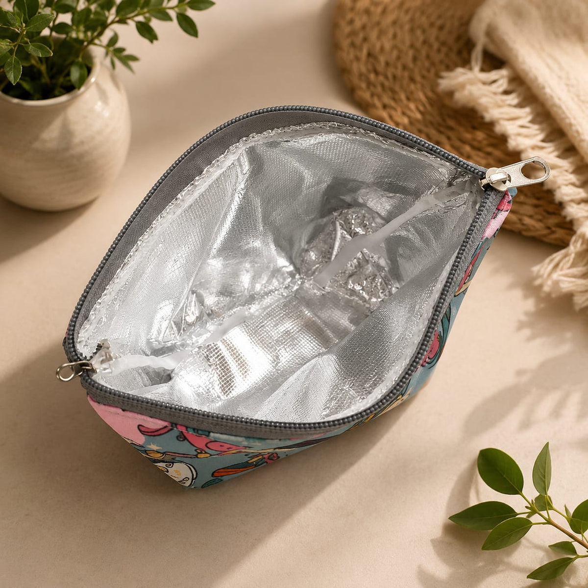 Cotton Thermal Insulated Lunch Pouch | Small Tiffin & Lunch Box Cover Bag | Random Print