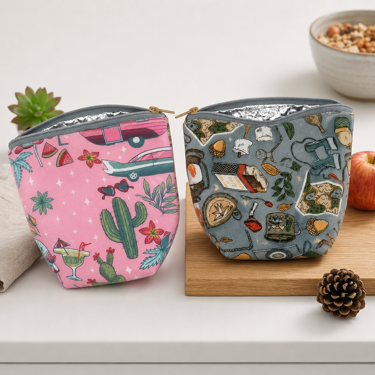 Cotton Thermal Insulated Lunch Pouch | Small Tiffin & Lunch Box Cover Bag | Random Print