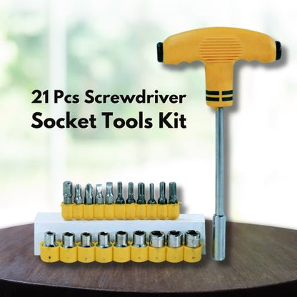 21 Pcs Screwdriver Socket Tool Kit Yellow